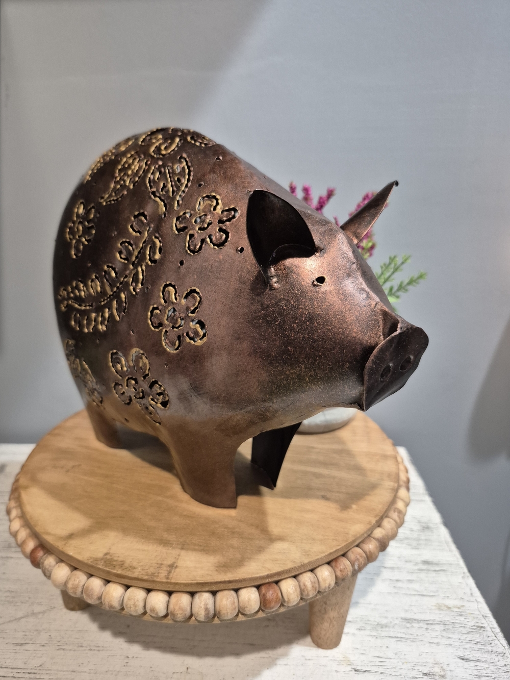 Rustic Metal Pig Tealight Candle Holder / Farmhouse Lantern